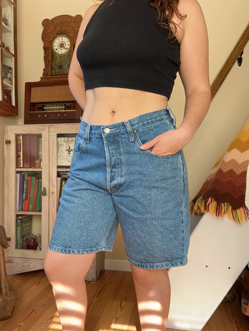 Vintage 90s High-waisted Denim Shorts Button fly Faded Cotton Jorts Unisex